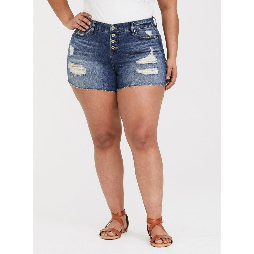 Torrid High Rise Jean Shorts 18 NWT Dark Wash Vintage Stretch Distressed Denim